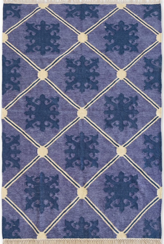 Slate Lavender Fleur Premium Lavender Blue & Indigo Wool Cotton Dhurrie Rug