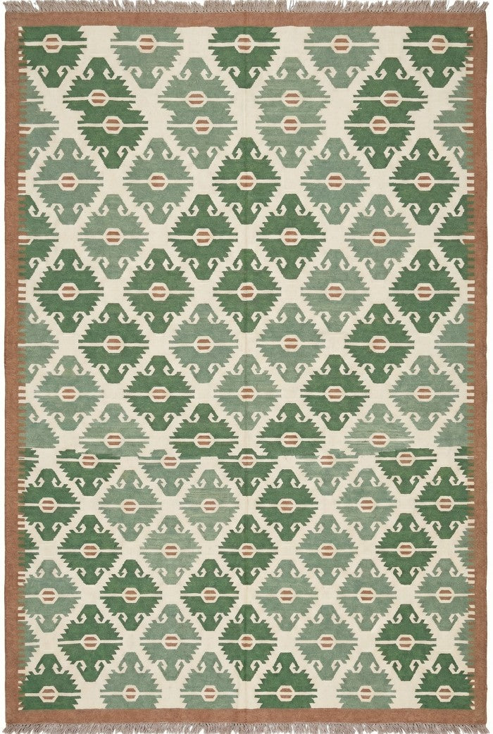 Sage Earth Tribal Lattice Geometric Serrated Diamond Flatweave Area Rug