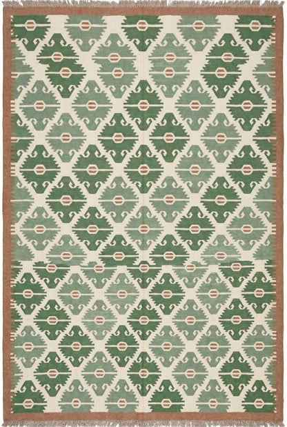 Sage Earth Tribal Lattice Geometric Serrated Diamond Flatweave Area Rug