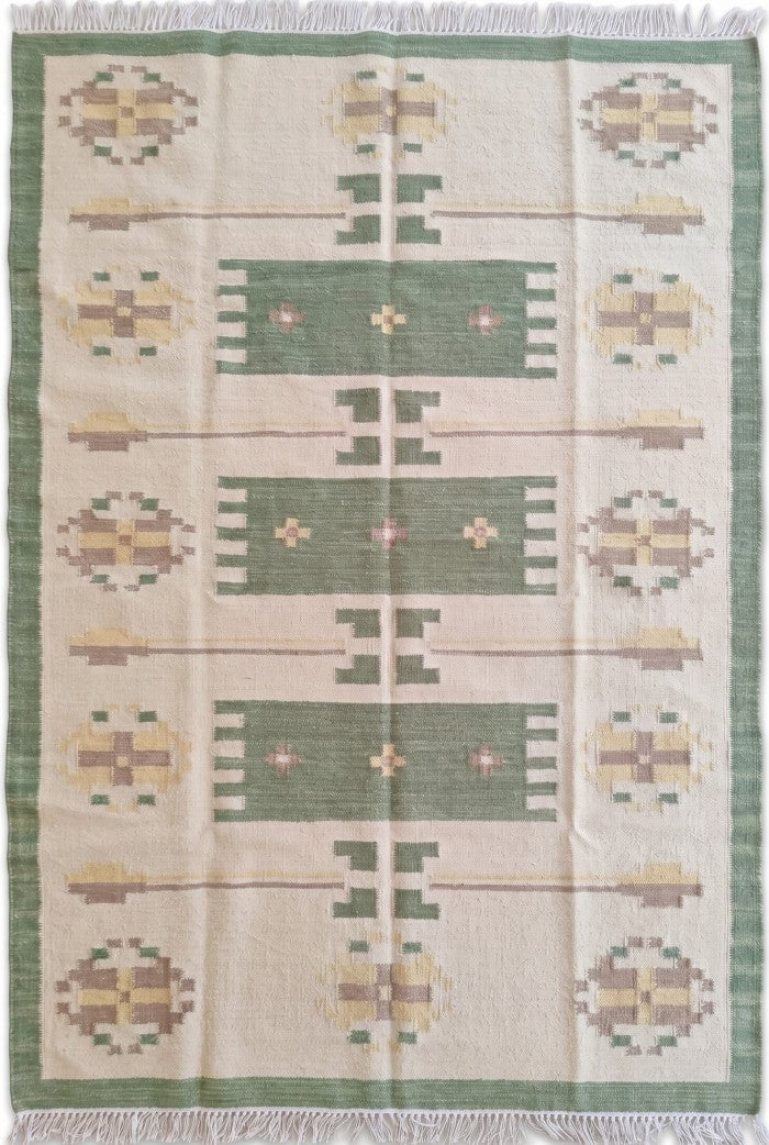 Sage Nordic Medallion Scandinavian Minimalist Kilim Custom Size