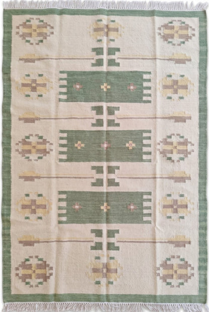 Sage Nordic Medallion Scandinavian Minimalist Kilim Custom Size