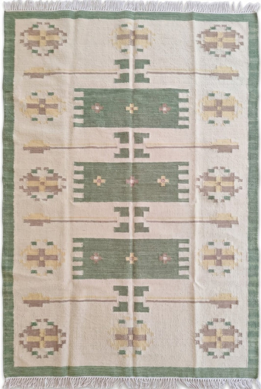 Sage Nordic Medallion Scandinavian Minimalist Kilim Custom Size