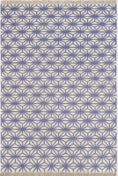 Periwinkle Starburst Lattice All-Over Star Pattern Flatweave Area Rug