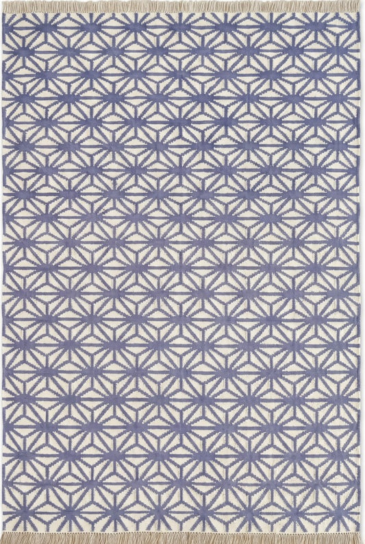Periwinkle Starburst Lattice All-Over Star Pattern Flatweave Area Rug