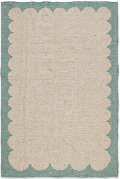 Seafoam Scallop Frame Scalloped Border Flatweave Area Rug