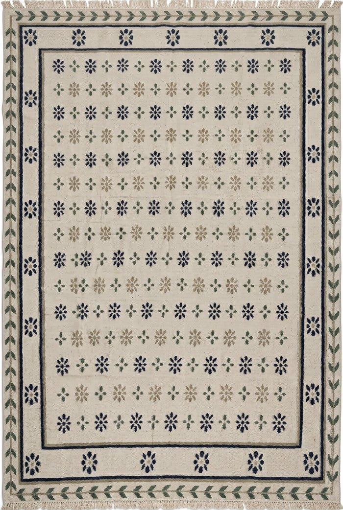 Nordic Navy Rosette Heritage Elegant Chevron Vine Border Flatweave rug