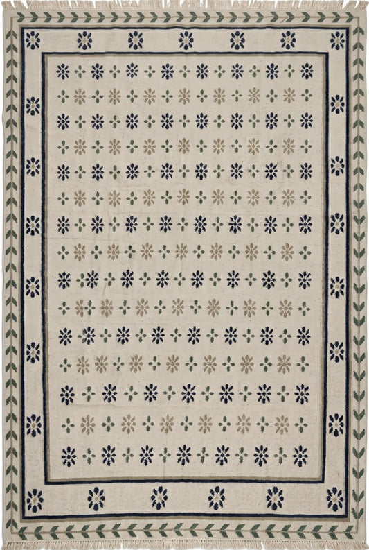 Nordic Navy Rosette Heritage Elegant Chevron Vine Border Flatweave rug