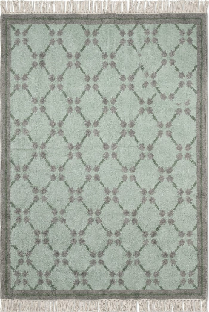 Premium Mint Green & Taupe Grey Wool Dhurrie Rug
