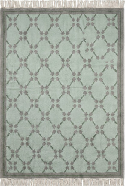 Premium Mint Green & Taupe Grey Wool Dhurrie Rug