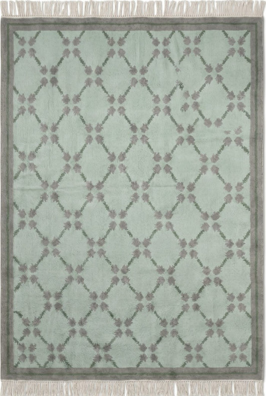 Premium Mint Green & Taupe Grey Wool Dhurrie Rug