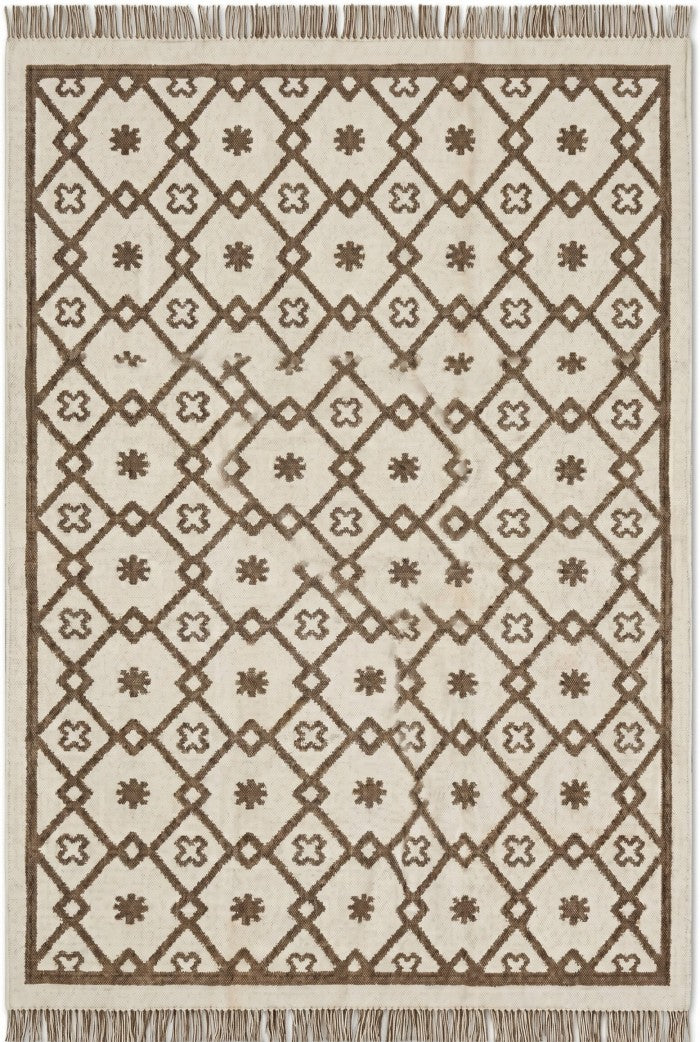 Earth Brown Clover Trellis Brown & Cream Wool Cotton Dhurrie Rug