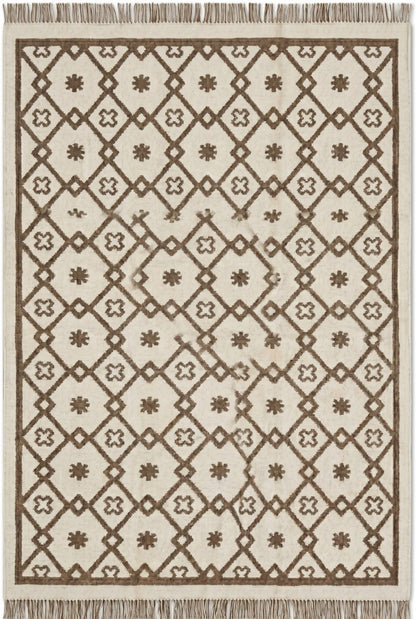 Earth Brown Clover Trellis Brown & Cream Wool Cotton Dhurrie Rug