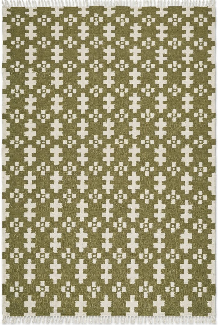 Olive Geometric Cross Handwoven Traditional Pattern Rug