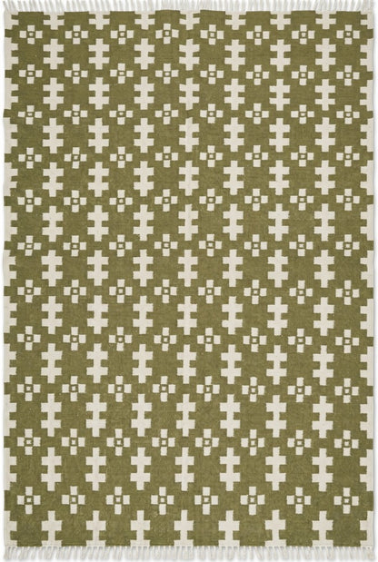Olive Geometric Cross Handwoven Traditional Pattern Rug