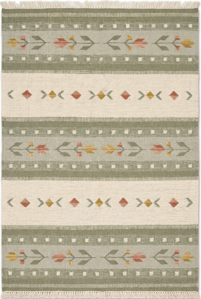 Sage Folk Heritage Handwoven Swedish Folk Art Kilim rug