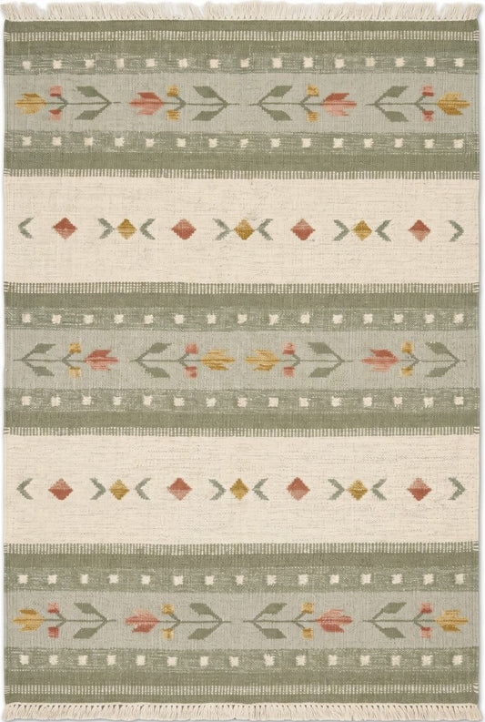 Sage Folk Heritage Handwoven Swedish Folk Art Kilim rug