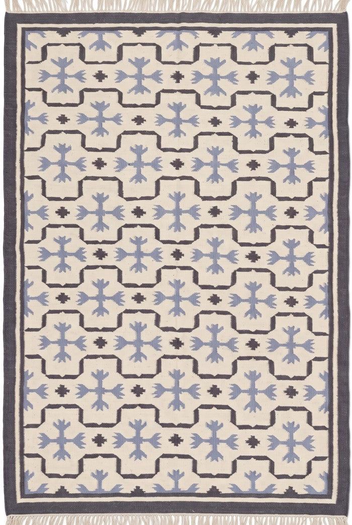 Periwinkle Lattice Crest Abstract Snowflake Motif Flatweave rug
