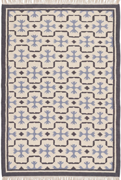 Periwinkle Lattice Crest Abstract Snowflake Motif Flatweave rug