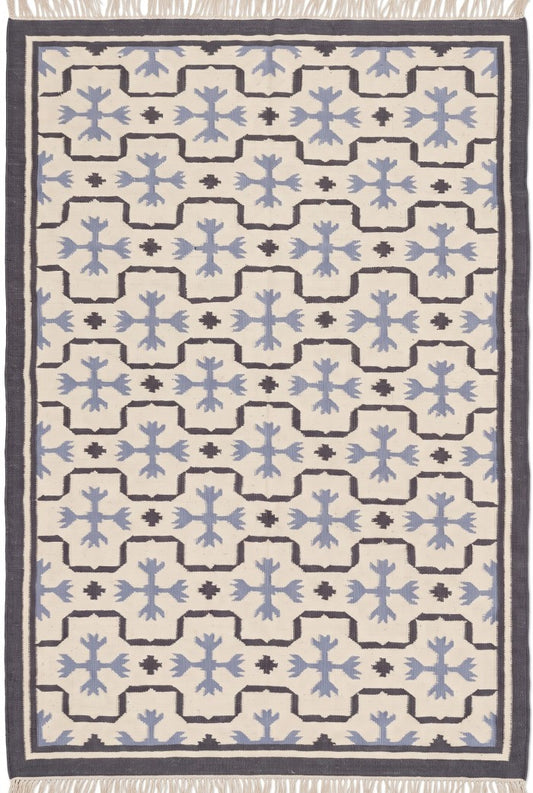 Periwinkle Lattice Crest Abstract Snowflake Motif Flatweave rug