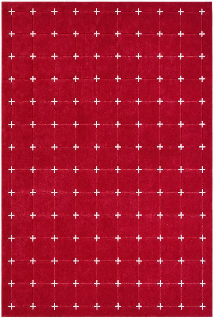 Ruby Red & White Cross Geometric Rug
