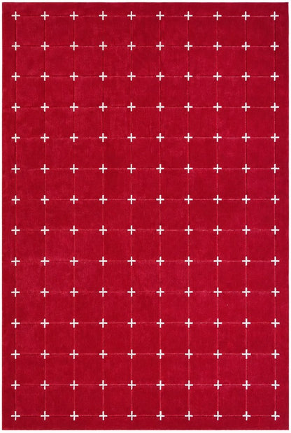 Ruby Red & White Cross Geometric Rug