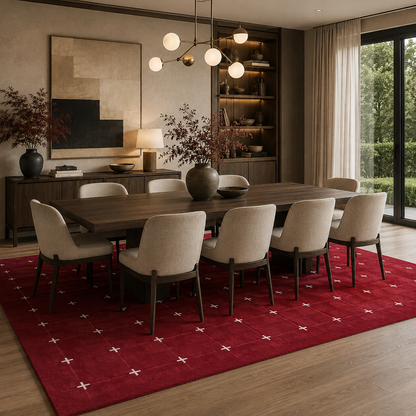 Ruby Red & White Cross Geometric Rug