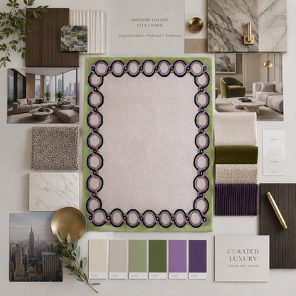 Olive Green & Cream Bordered Tufted Wool Area Rug