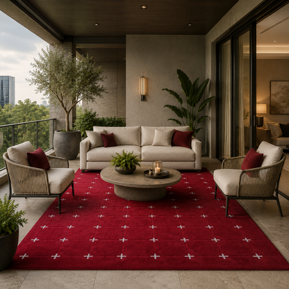 Ruby Red & White Cross Geometric Rug