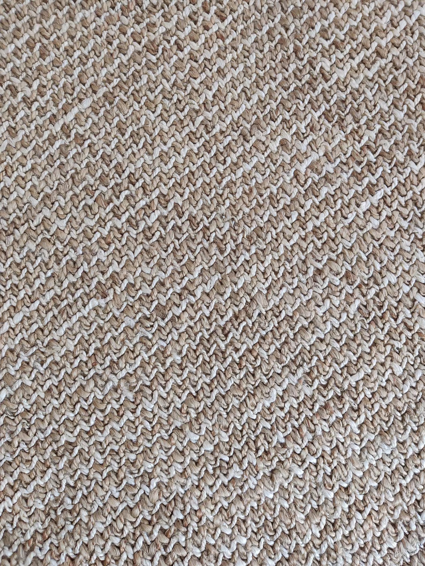 Organic Tan Herringbone Pattern Thick Jute Soumak Rug