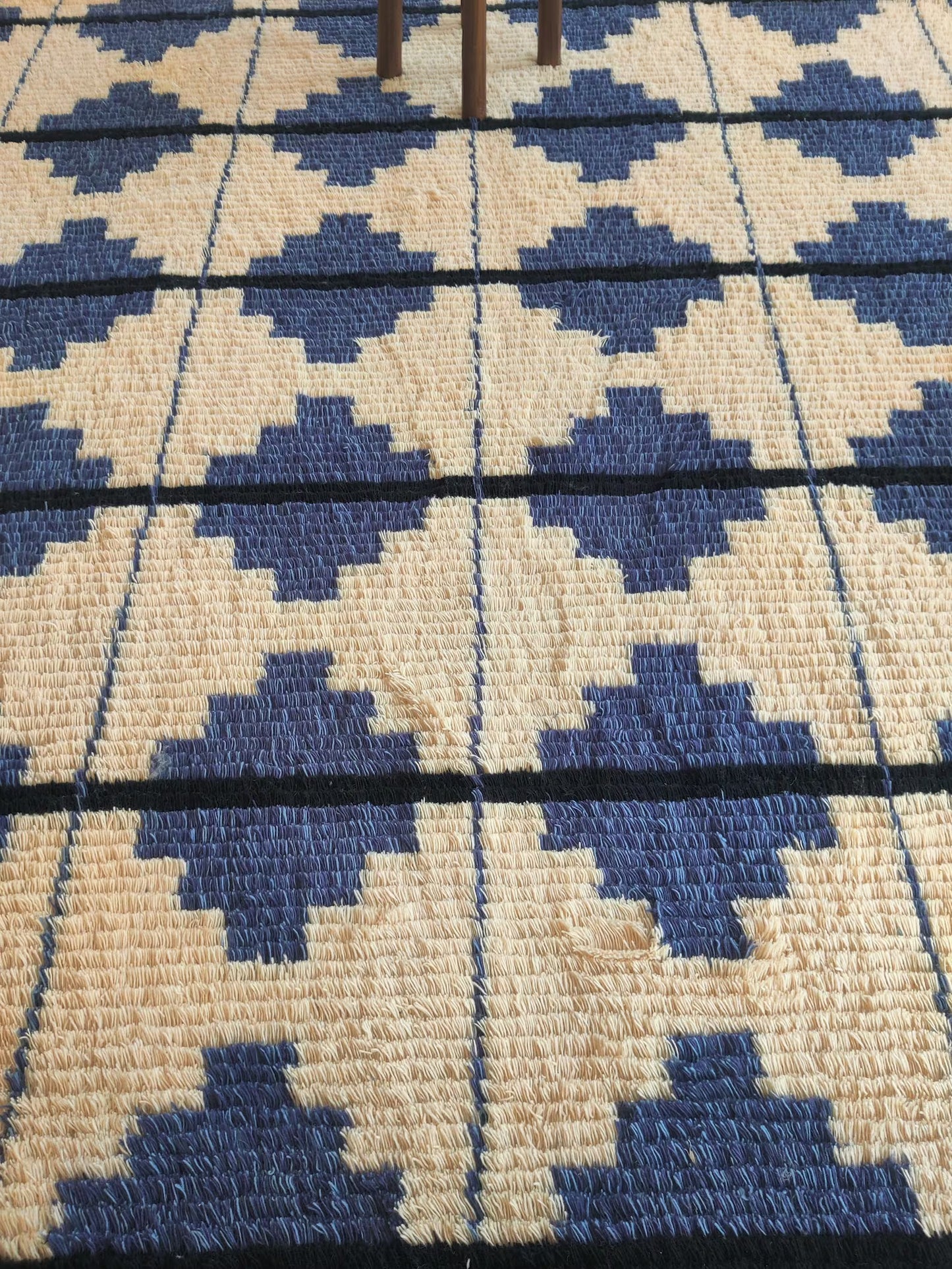 Blue Classic Moroccan Shag Diamond Pattern New Zealand Hand Knotted Wool Rug