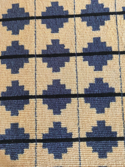 Blue Classic Moroccan Shag Diamond Pattern New Zealand Hand Knotted Wool Rug