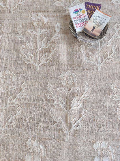 Handwoven Floral Medallion  Jute & Wool Rug