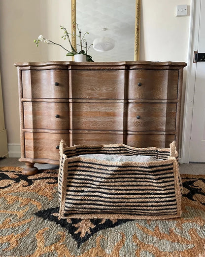 Extra Large Natural and Black Jute Rectangular Basket