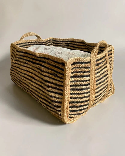 Extra Large Natural and Black Jute Rectangular Basket