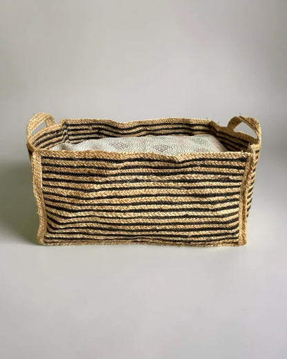 Extra Large Natural and Black Jute Rectangular Basket
