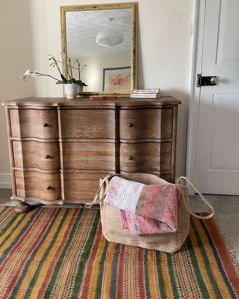 Handwoven Seagrass Narrow Basket for Blankets & Throws