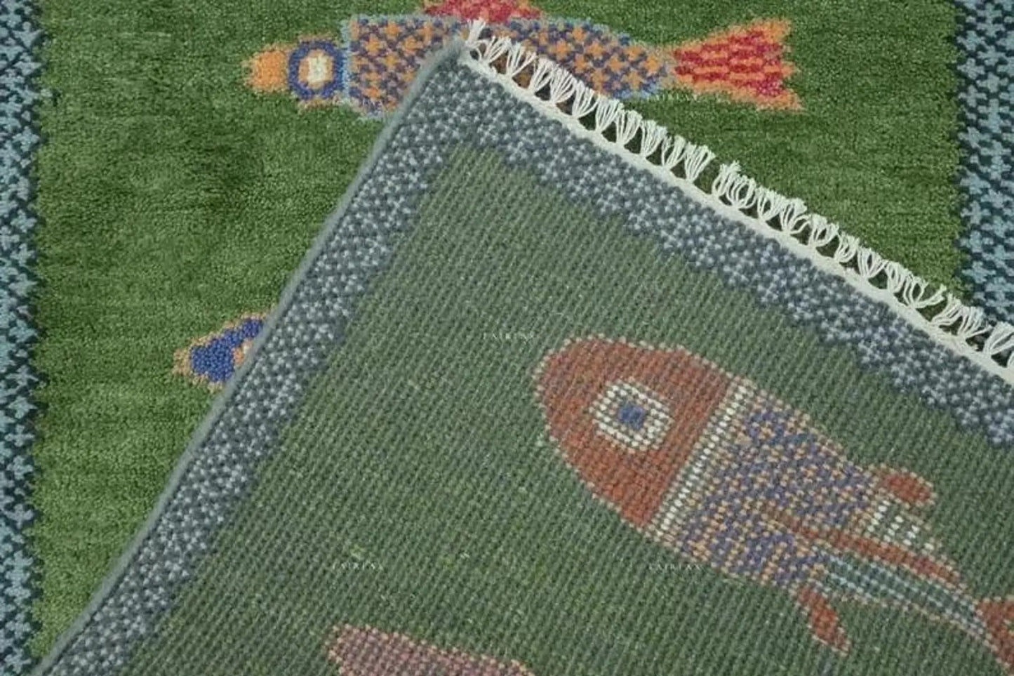 Handmade Premium Wool Koi Fish Design Hand-Knotted Wool Runner Rug