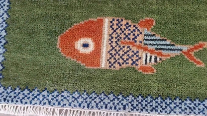 Handmade Premium Wool Koi Fish Design Hand-Knotted Wool Runner Rug