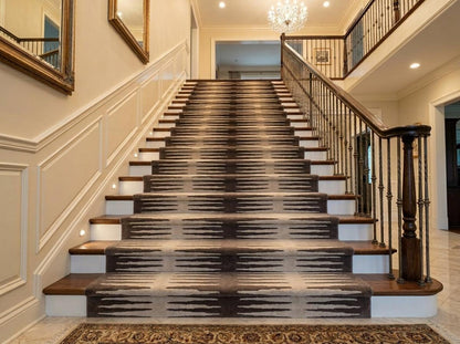 Black And White Abstract Stripe Wool Runner Rug