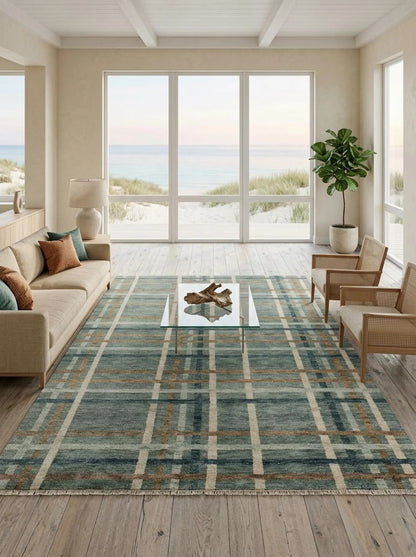 Rustic Slate Blue Checkered Custom Size US UK Interior Decor Rug