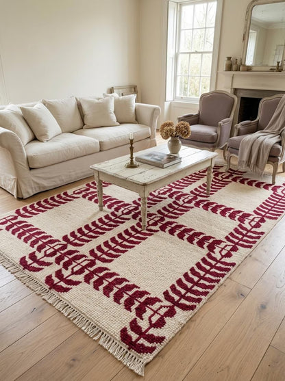 Crimson Red Hand Knotted Modern Geometric Rug