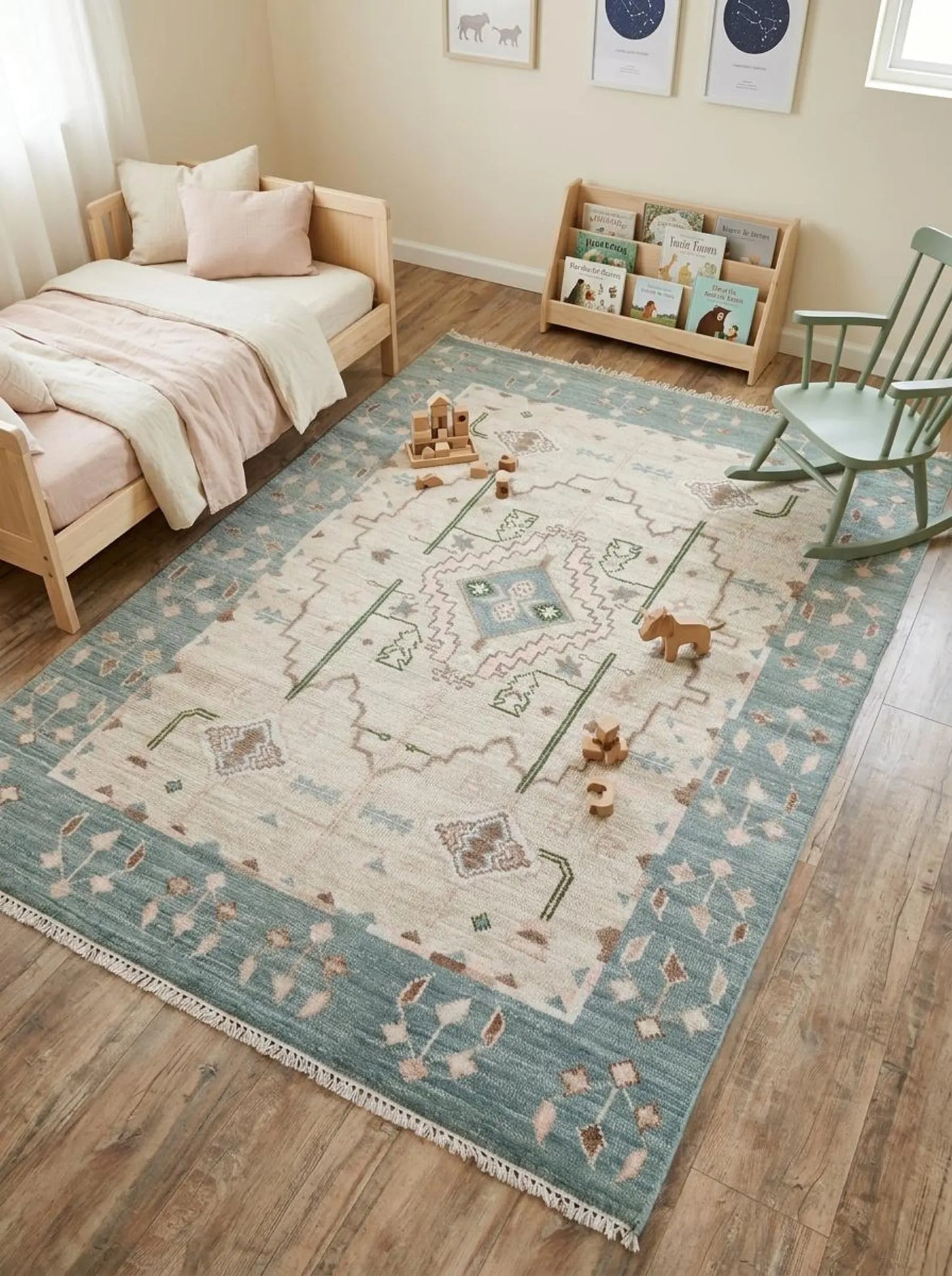 Muted Blue & Off White Medallion Rug Soft Pastel Aesthetic Carpet