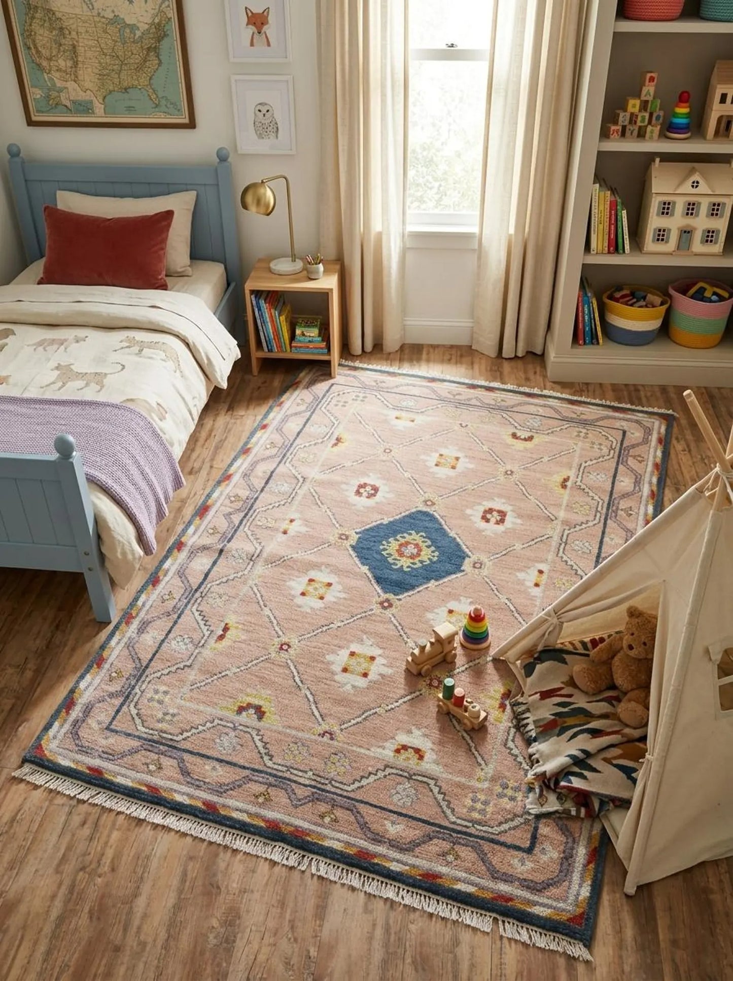 Luxury Blush Oushak Floor Rug for Living Room Bedroom