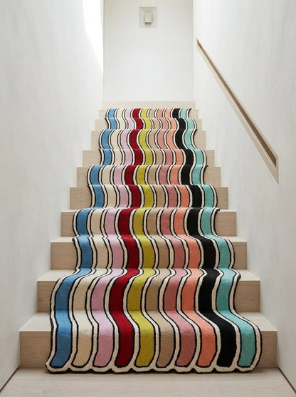 Hand Tufted Wool Runner Rug, Colorful Wavy Stripe Hallway Carpet