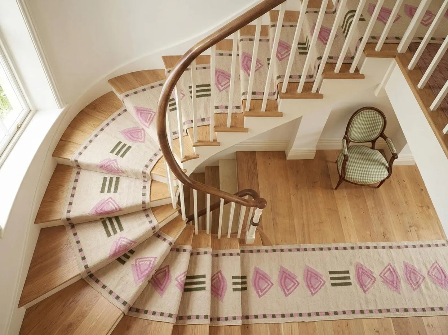 Pink Geometric Wool Flatweave Runner Rug Custom-Size Entryway Rug