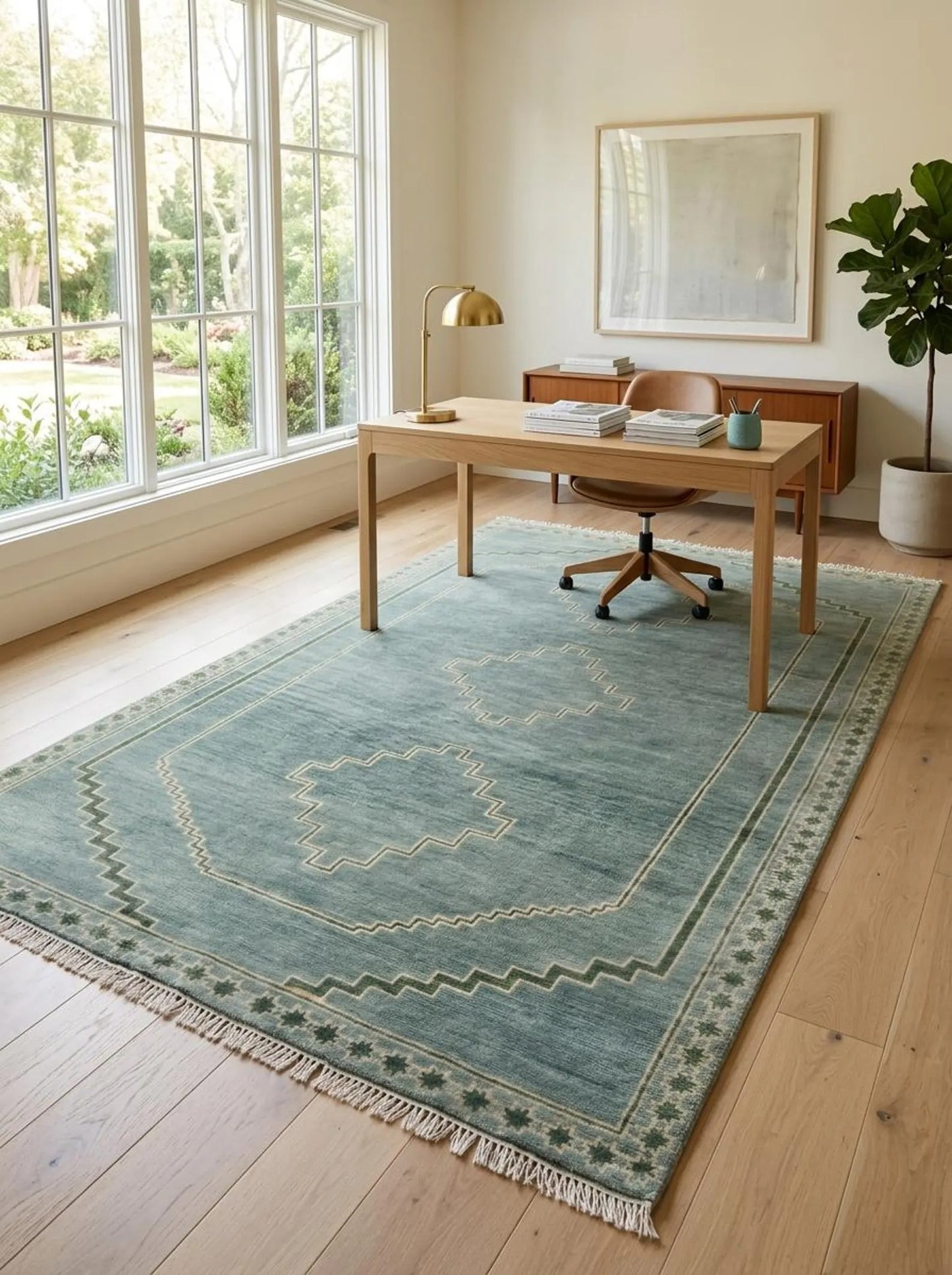 Aqua Heritage Geometric Boho Neutral Living Room Rug