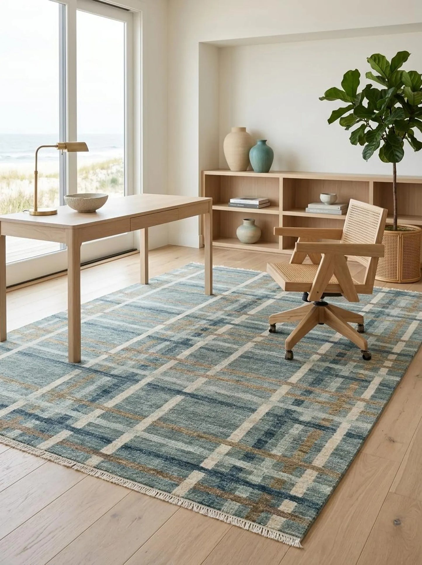 Rustic Slate Blue Checkered Custom Size US UK Interior Decor Rug