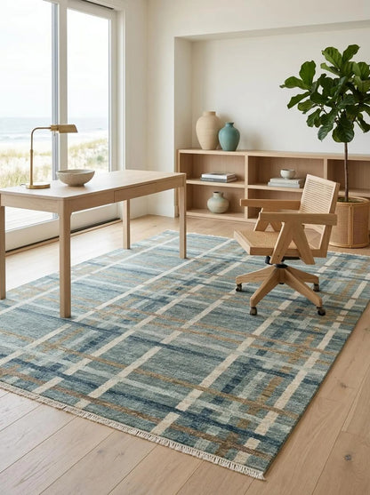 Rustic Slate Blue Checkered Custom Size US UK Interior Decor Rug