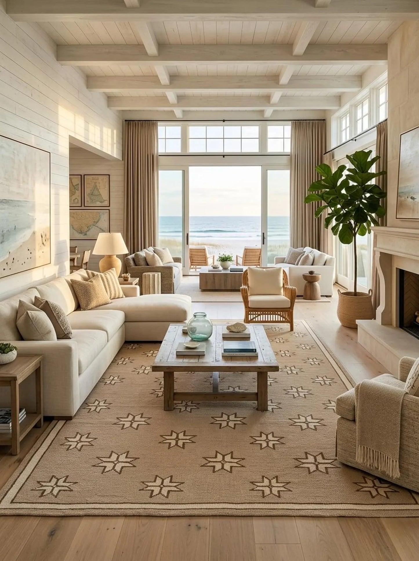 Minimalist Camel & Cream Starburst Pattern Carpet