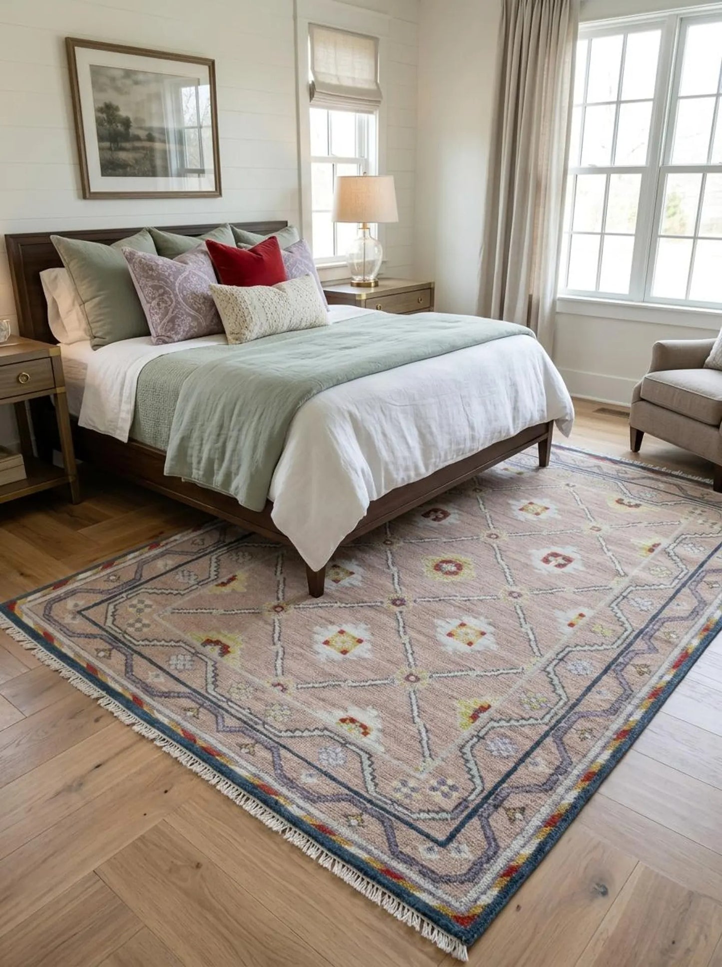 Luxury Blush Oushak Floor Rug for Living Room Bedroom